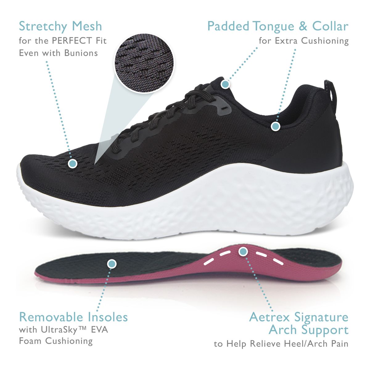 Aetrex Danika Women's Arch Support Wide Sneaker – Black