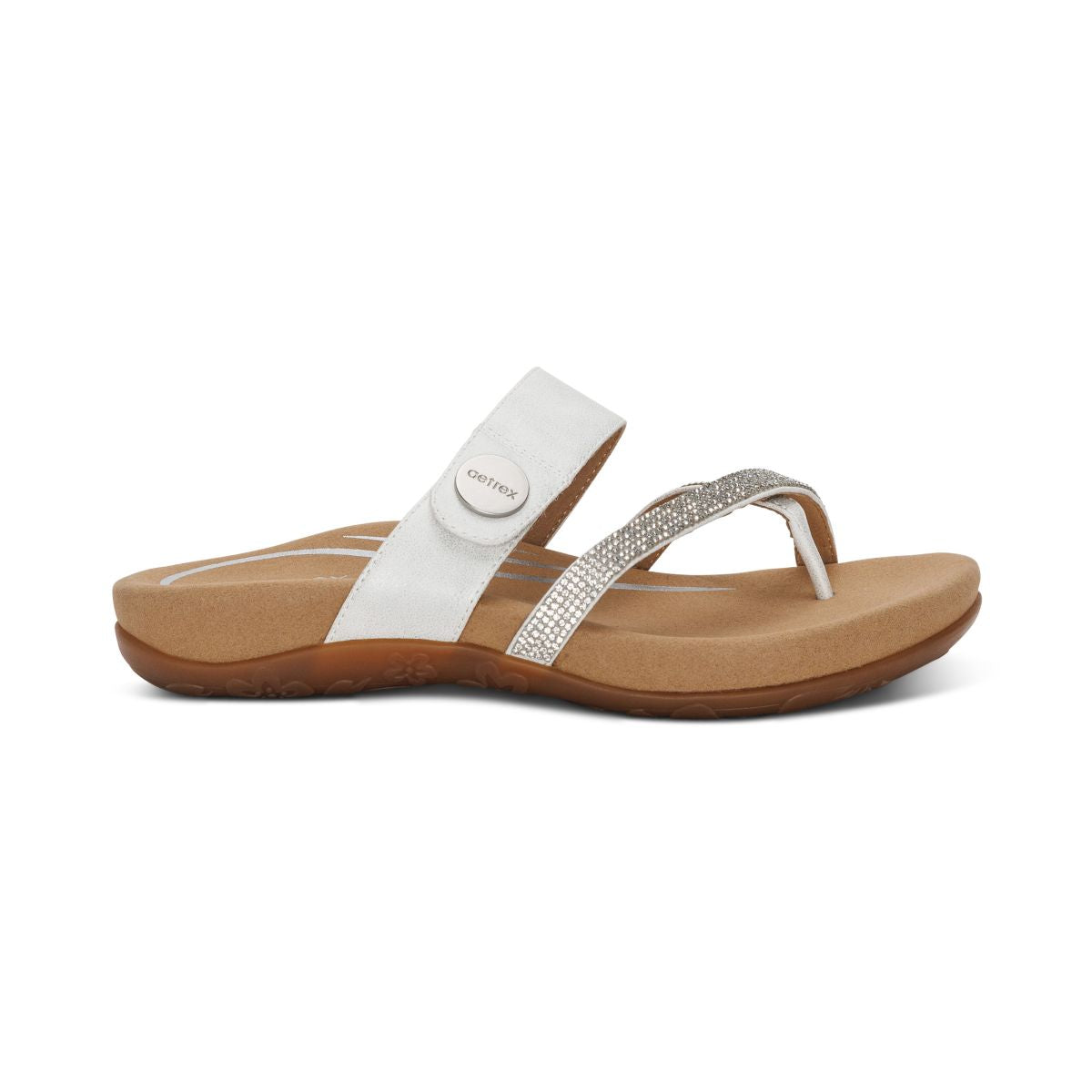 Aetrex Izzy Women's Adjustable Slide Sandal – White Sparkle