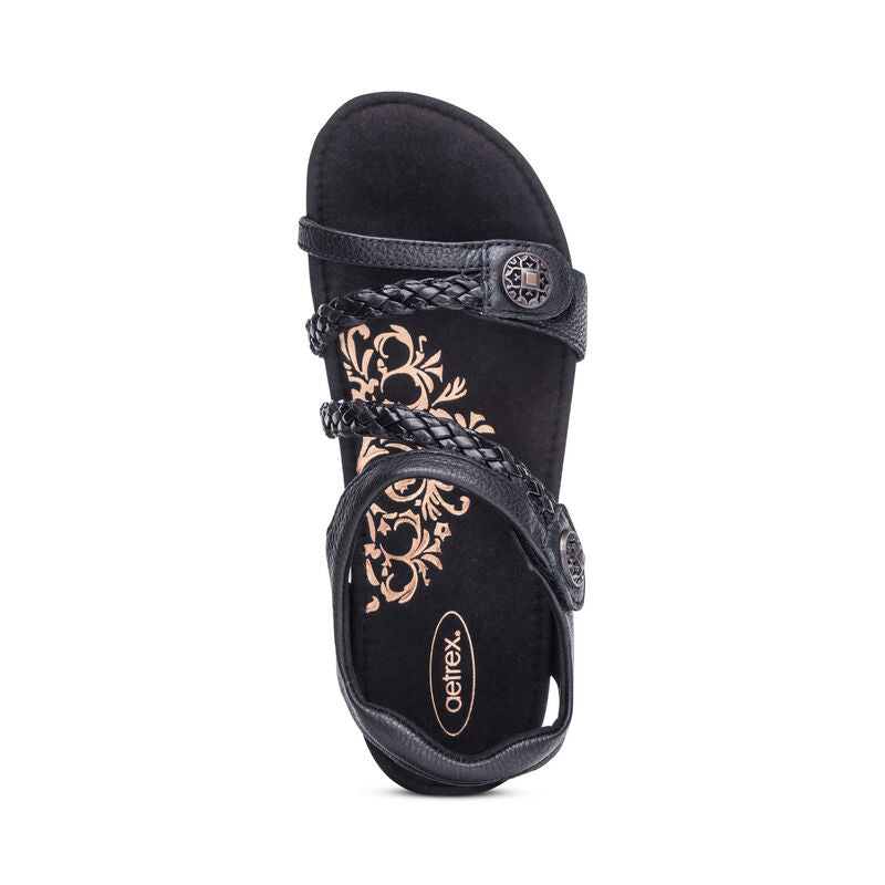 Aetrex Jillian Women's Braided Quarter Strap Sandal – Black