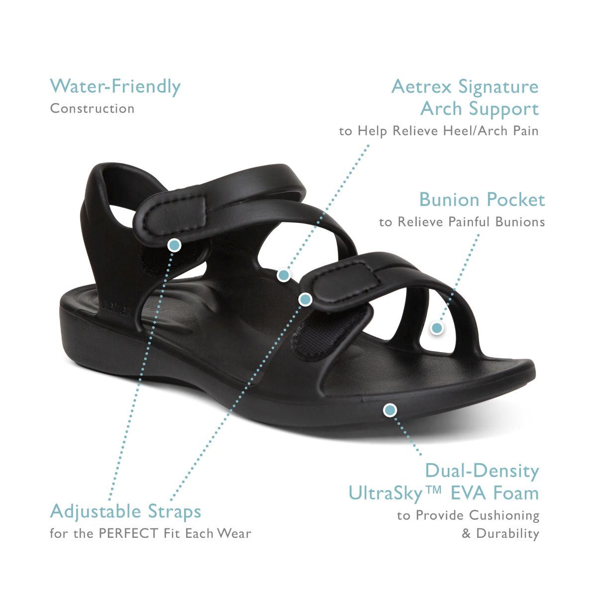 Aetrex Jillian Women's Sport Sandal – Black