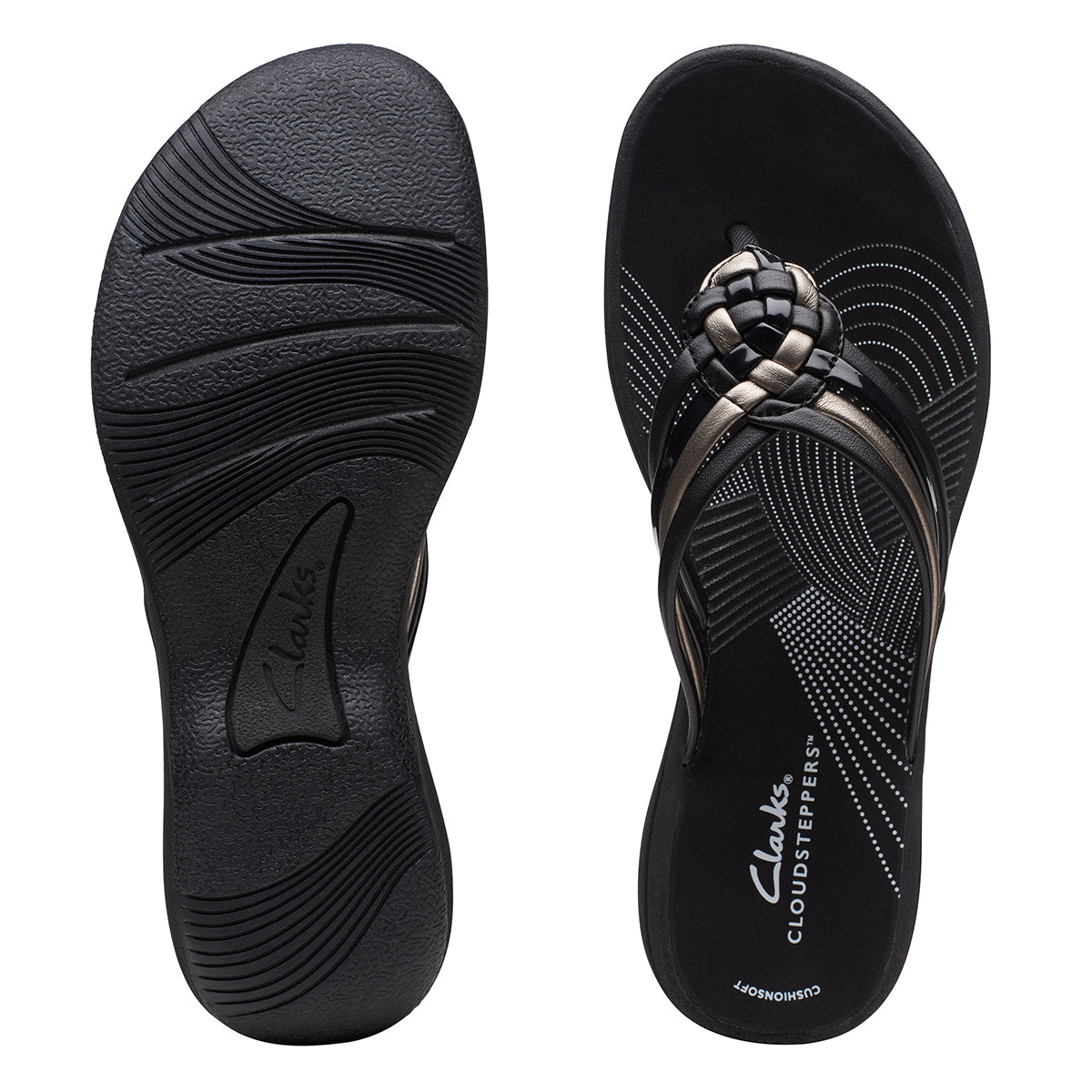 Clarks Breeze Coral Pat Women's Thong Sandals in Black