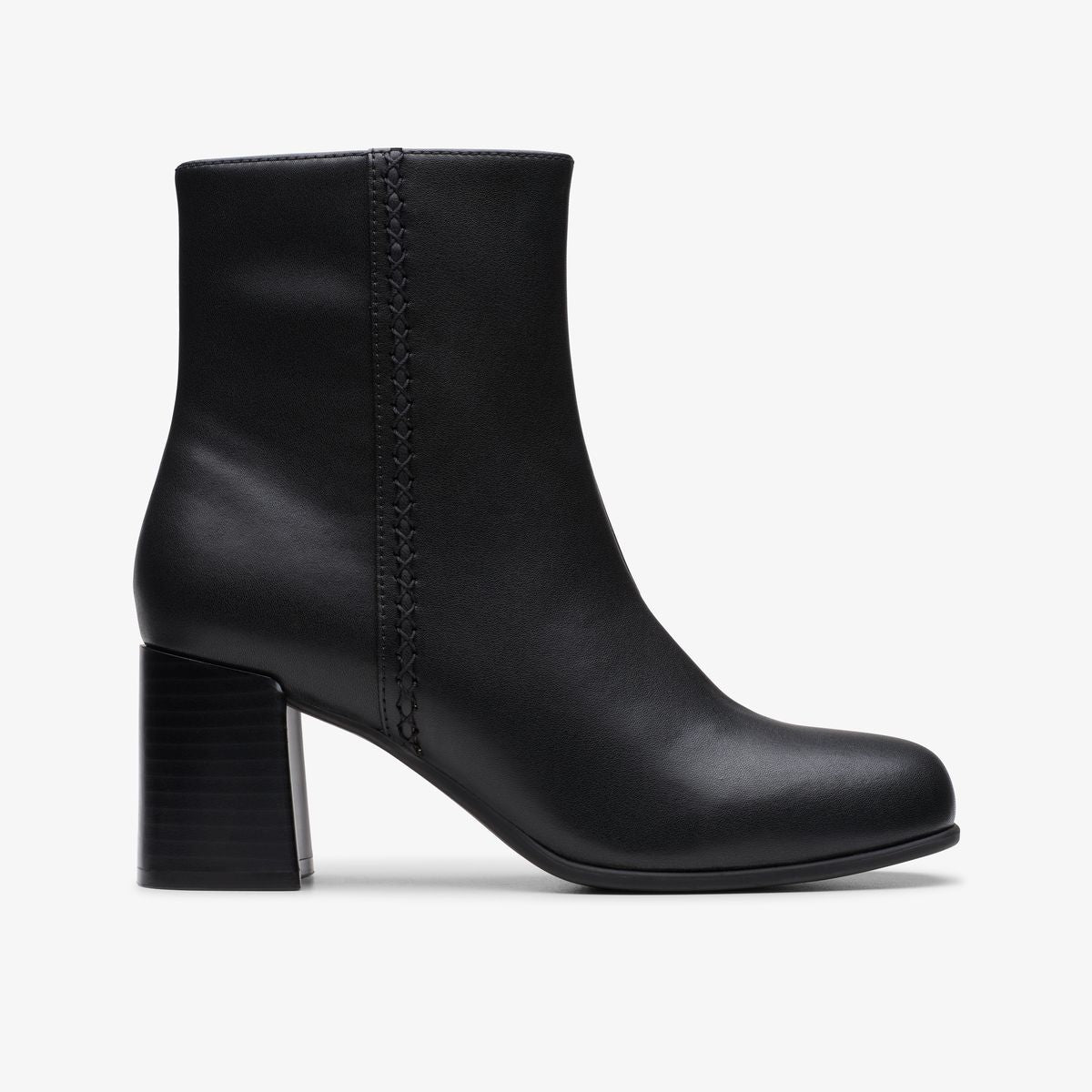 Clarks Keirsta Faye Womens Ankle Boot in Black, black leather boots decorative sticthing. Style #26180036