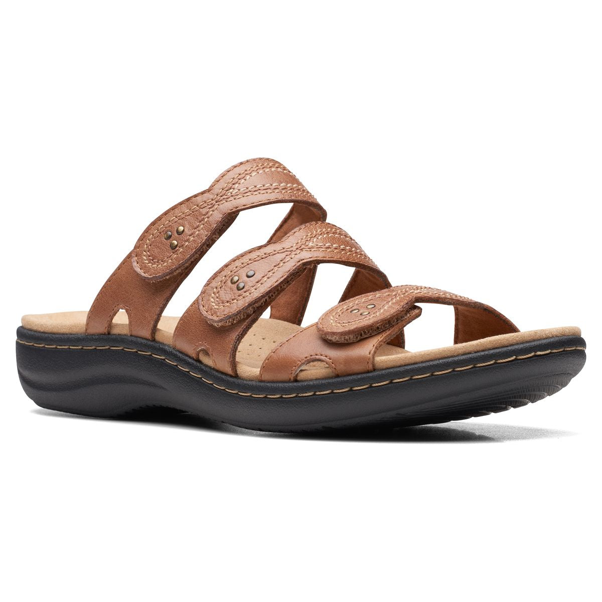 Clarks Laurieann Ayla Women's Flat Sandals in Tan, strappy slip on comfoortable summer shoes. Style #26171248