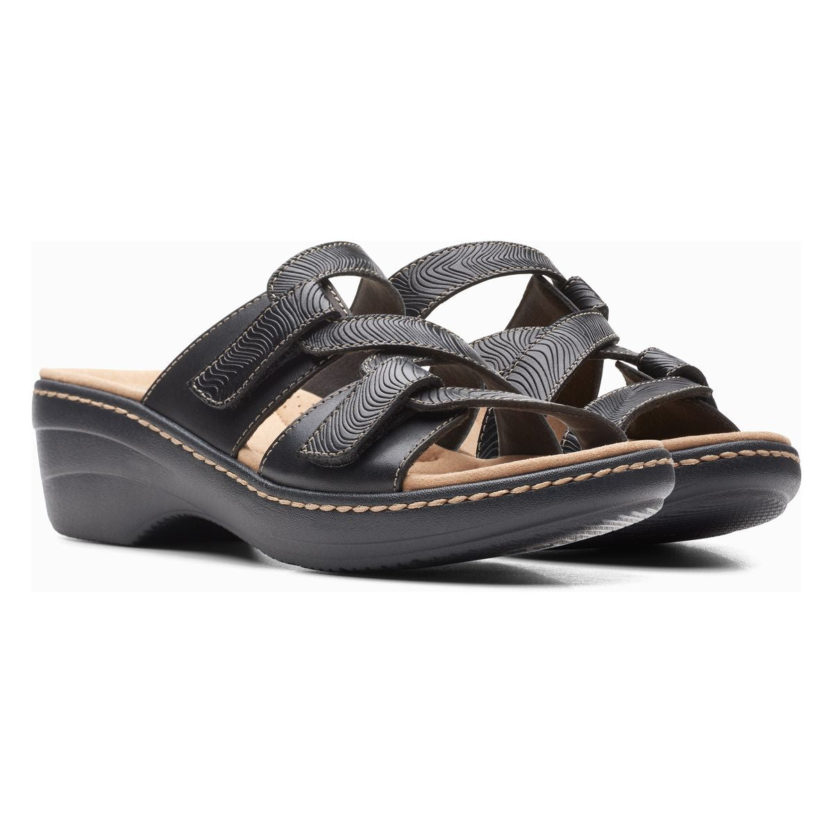 Clarks Merliah Karli Women's Sandals in Black, Detailed design, wedge slip on summer shoes, Style #26158226