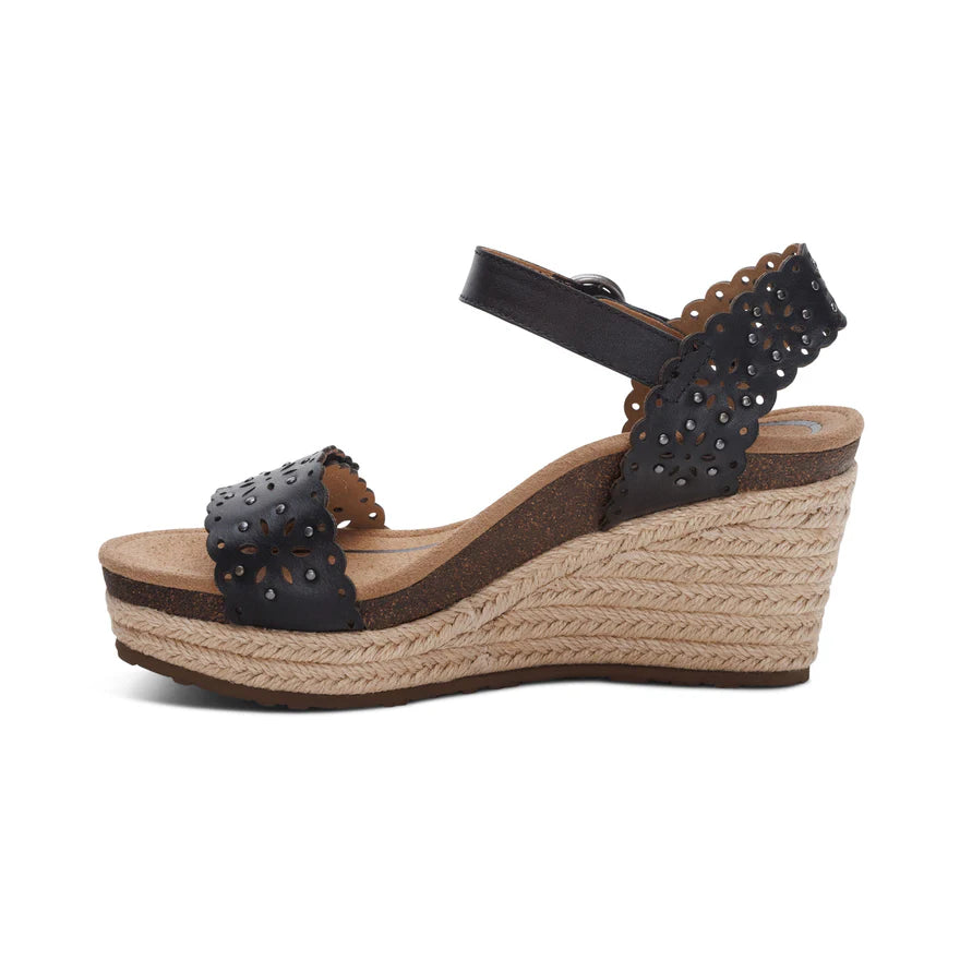 Aetrex Sydney Women's Quarter Strap Espadrille Wedge – Black