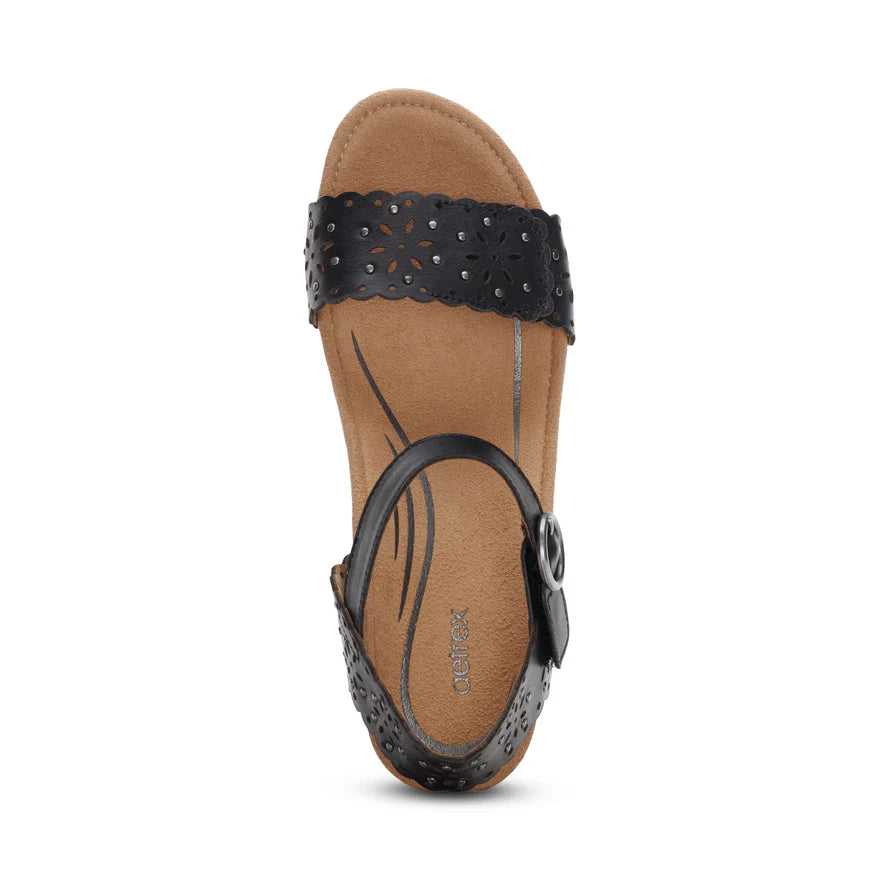 Aetrex Sydney Women's Quarter Strap Espadrille Wedge – Black
