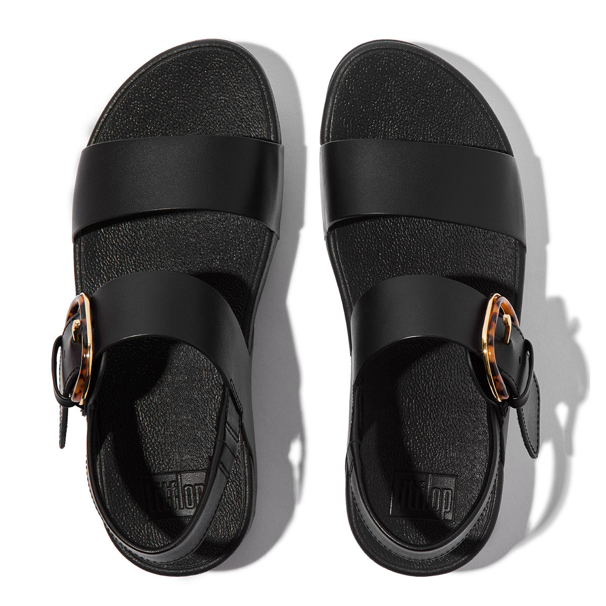 FitFlop Lulu Resin-Buckle Leather Back-Strap Sandals – Black