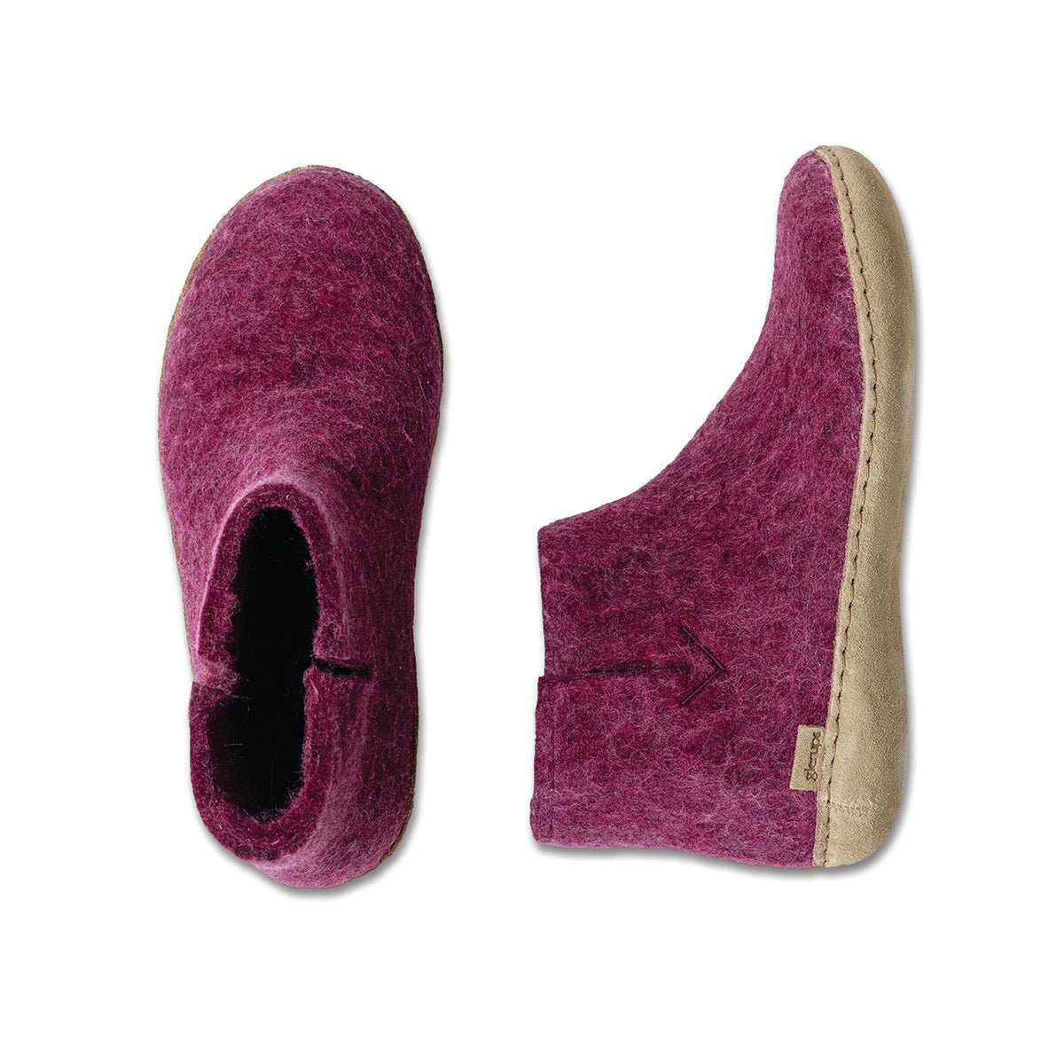 Glerups Slipper Boot Leather Sole in Cranberry