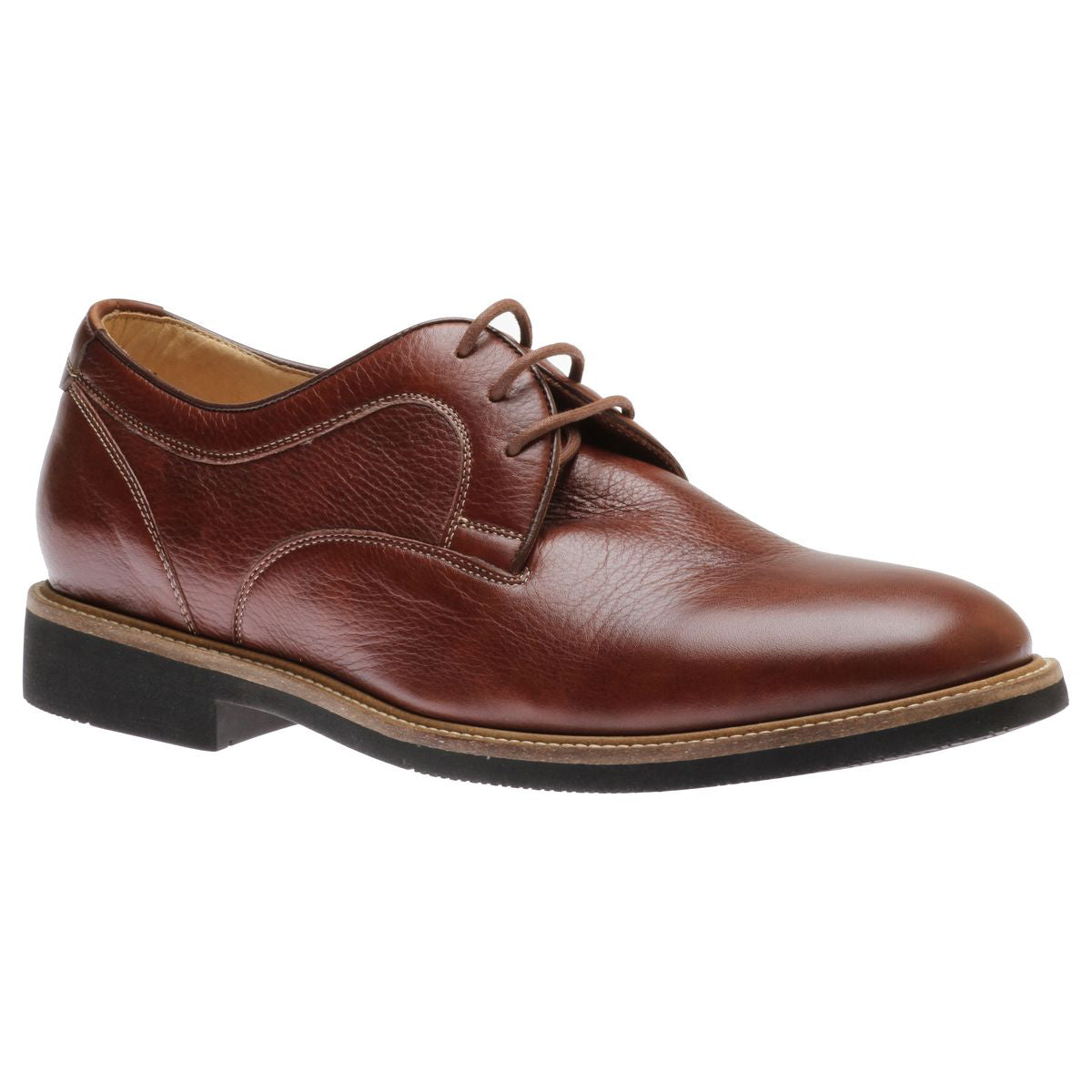 Brown leather dress shoe on a white background. Johnston & Murphy Barlow Lace Men's Shoe in Tobacco