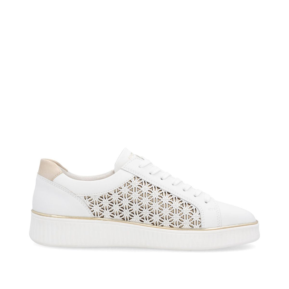 Remonte D2E03 Women's Side Zip Sneaker in White Gold