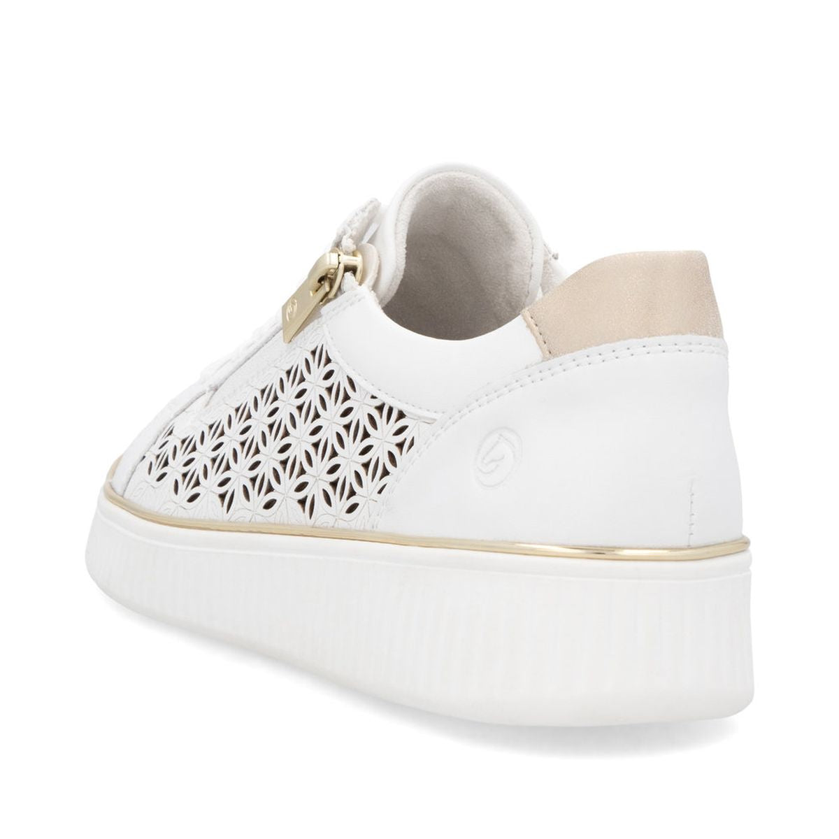 Remonte D2E03 Women's Side Zip Sneaker in White Gold