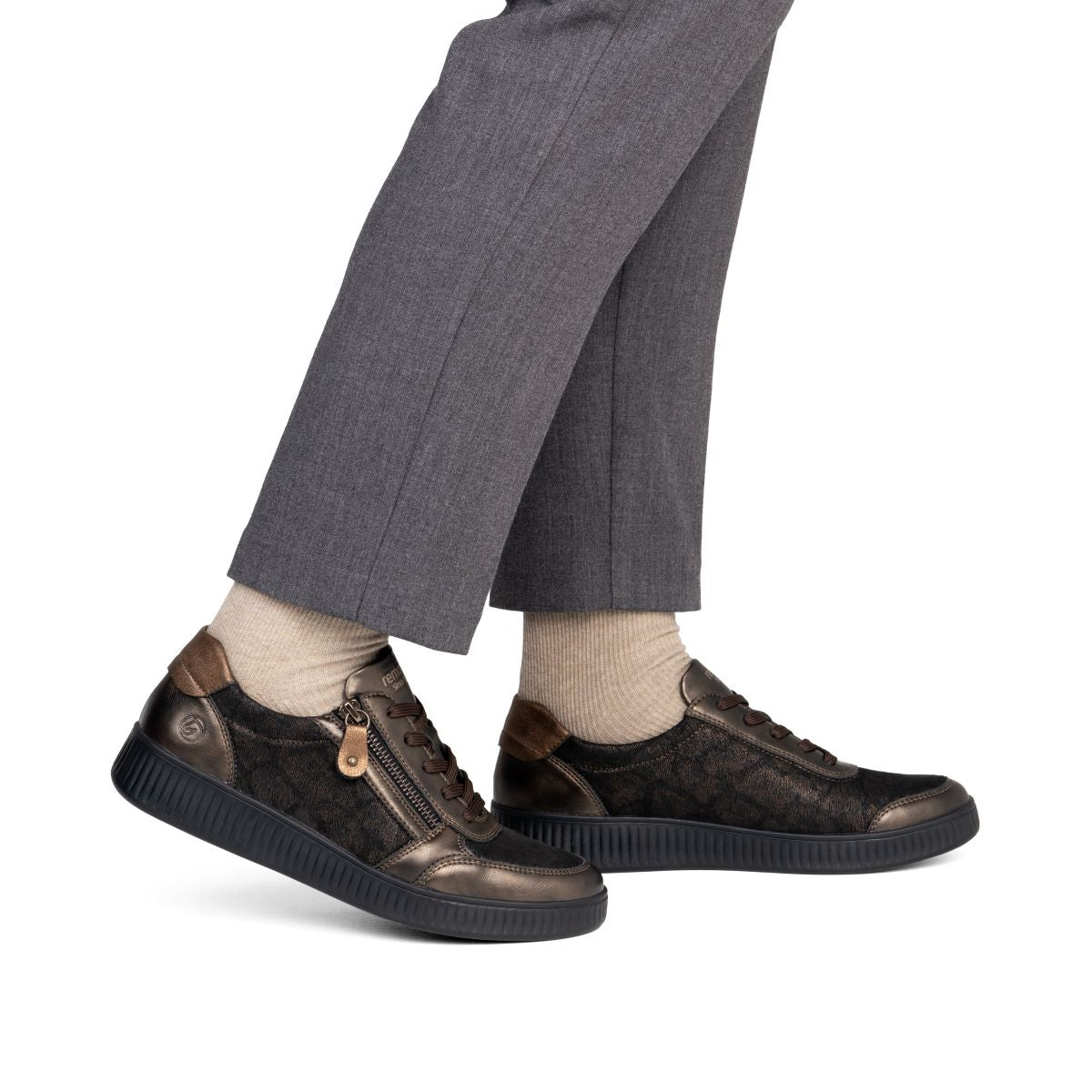 Remonte D2E05 Women's Lace Zip Sneaker – Brown Black