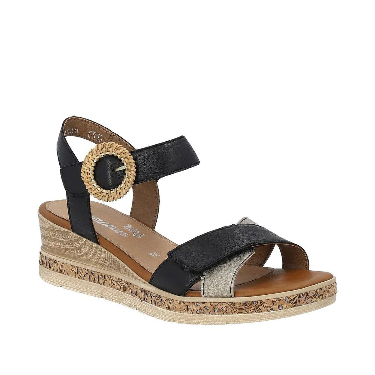 Remonte D3067 Women's Wedge Sandals, wedge sandals with decorative pattern, strappy sandals with buckle and velcro closure. Style #D3067-02