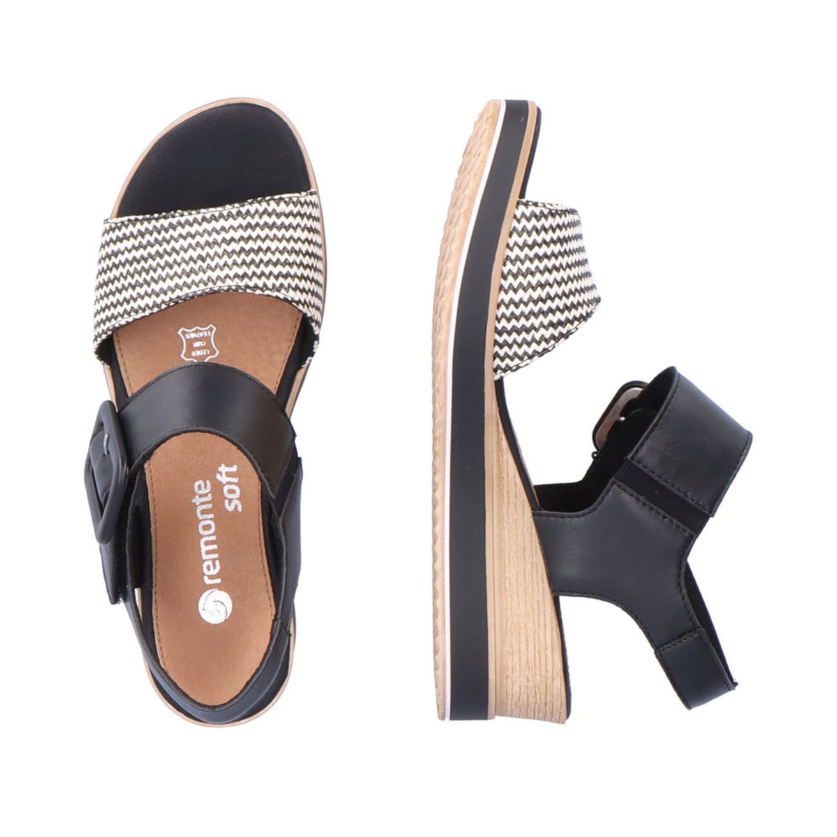 Remonte D6453 Women's Strap Wedge Sandals in Black