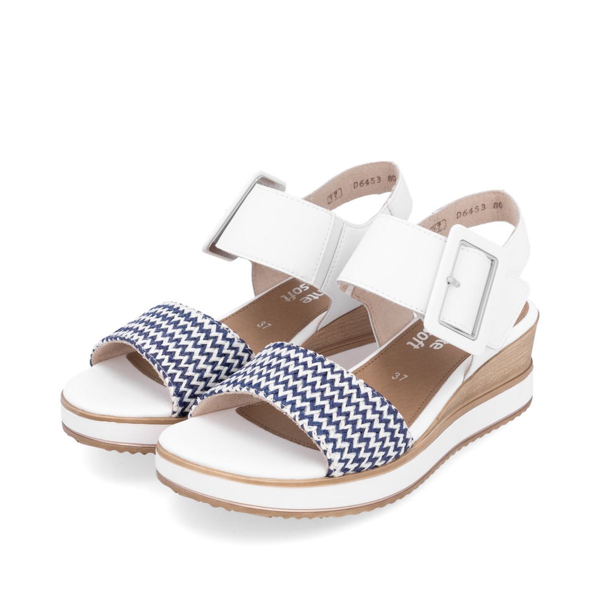 Remonte D6453 Women's Strap Wedge Sandals in White Blue