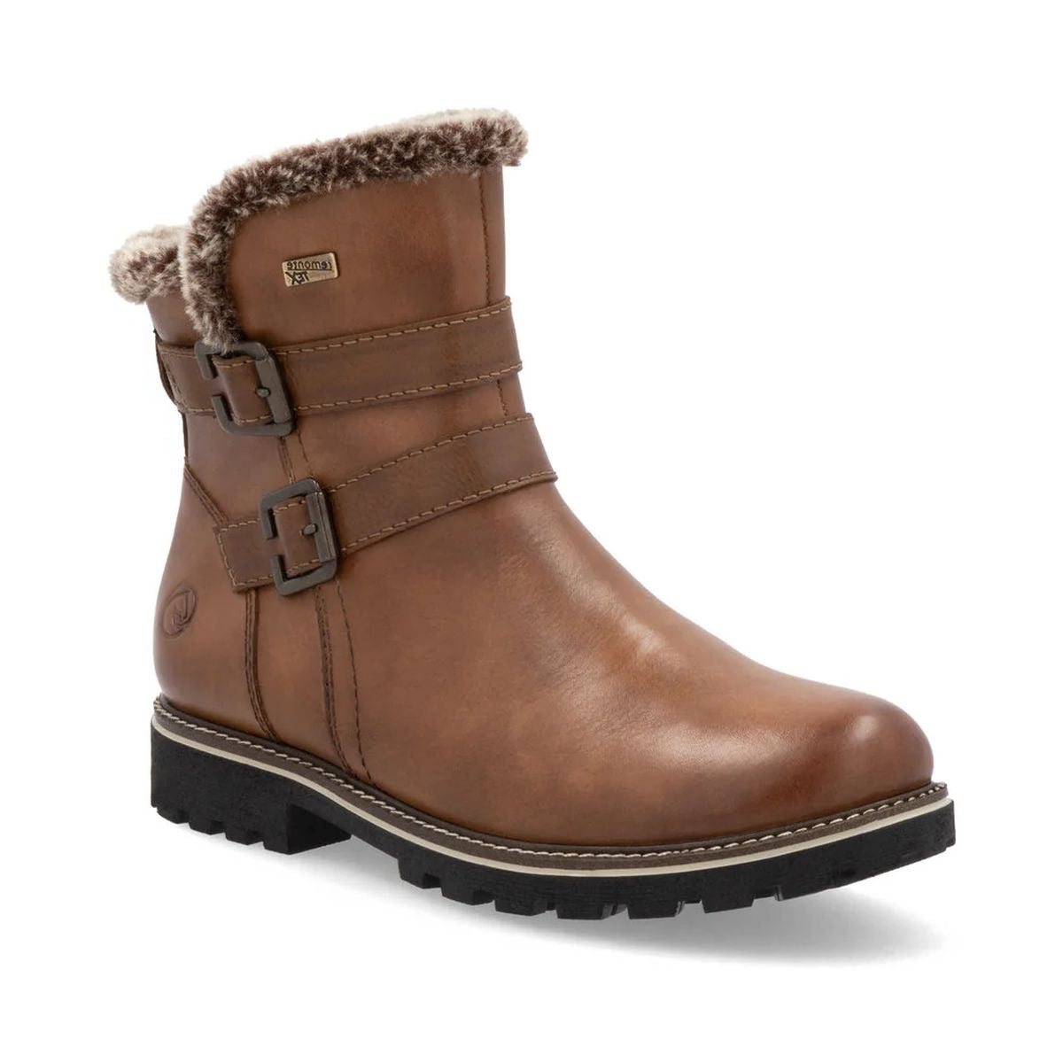 Remonte D8484 Women's Winter Boot in Muskat. Insulated all day comfort leather winter boots, double buckle straps, waterproof exterior. Style #D8484-24
