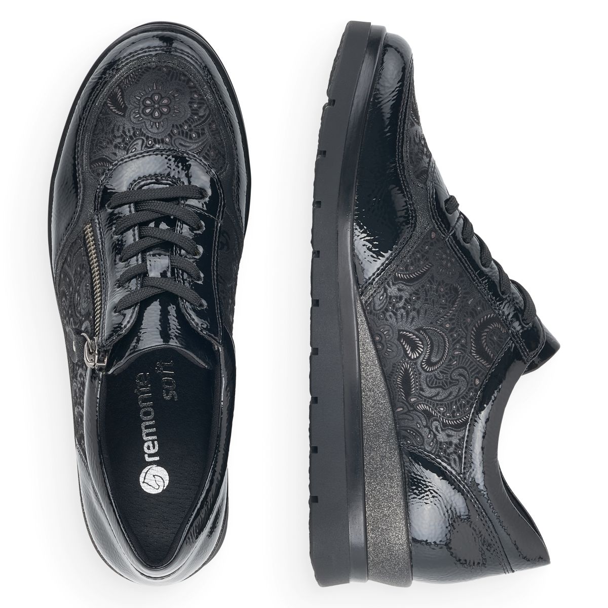 Remonte R0701 Women's Lace Zip Sneakers – Black Floral