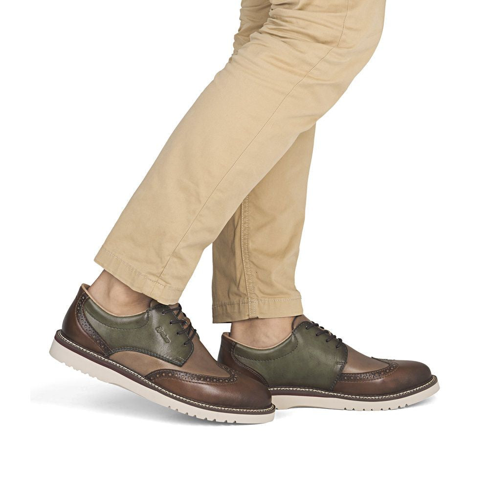 Rieker 04504 Men's Lace Up Wide Shoe in Brown Combination