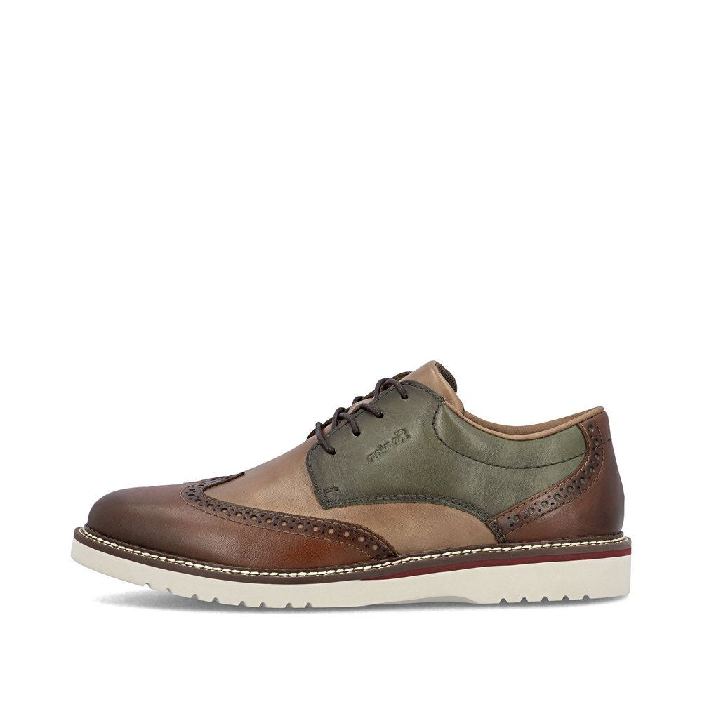 Rieker 04504 Men's Lace Up Wide Shoe in Brown Combination