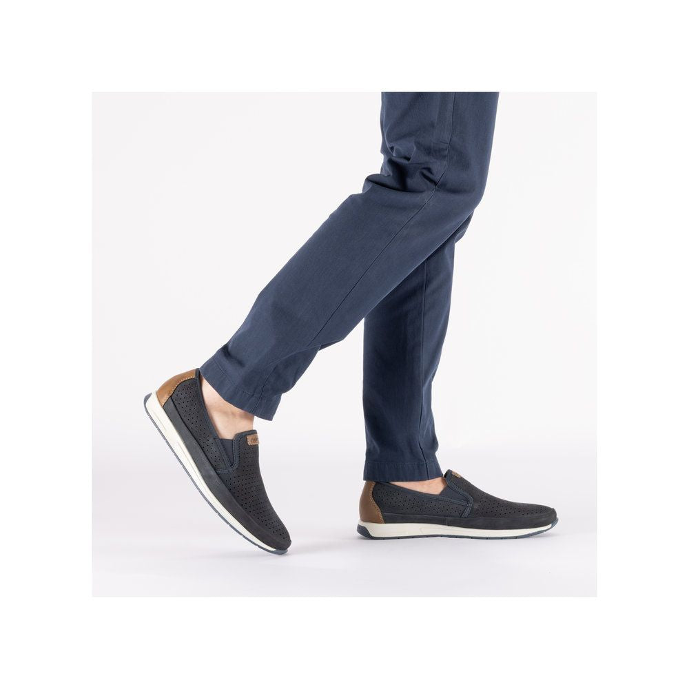 Rieker 11955 Men's Real Leather Shoes in Blue