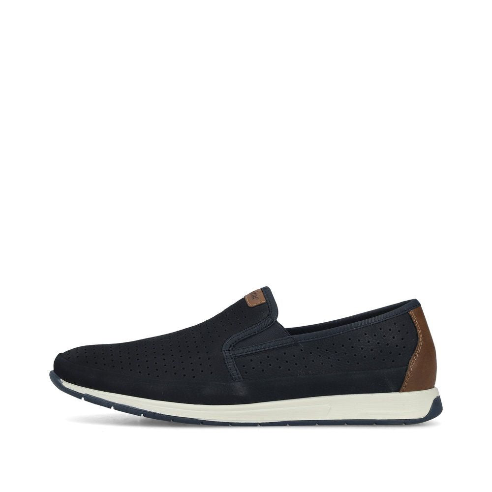 Rieker 11955 Men's Real Leather Shoes in Blue