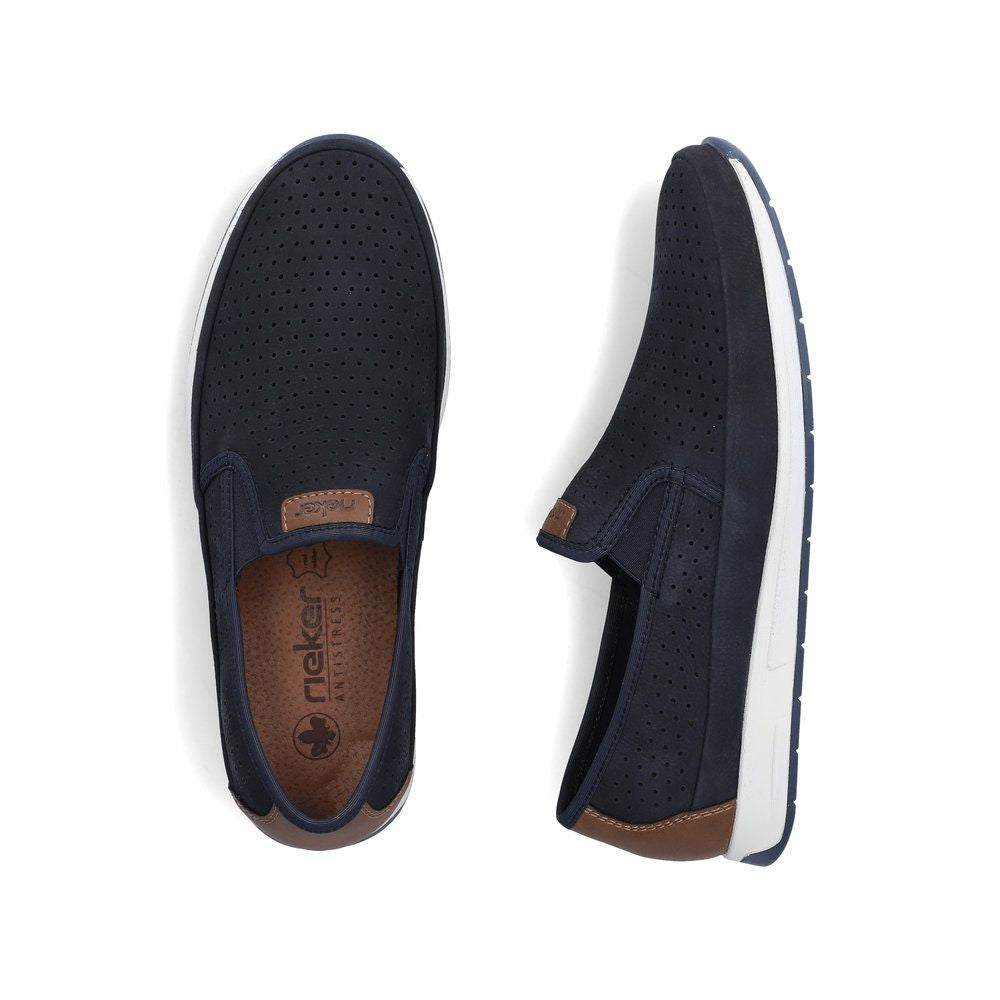 Rieker 11955 Men's Real Leather Shoes in Blue