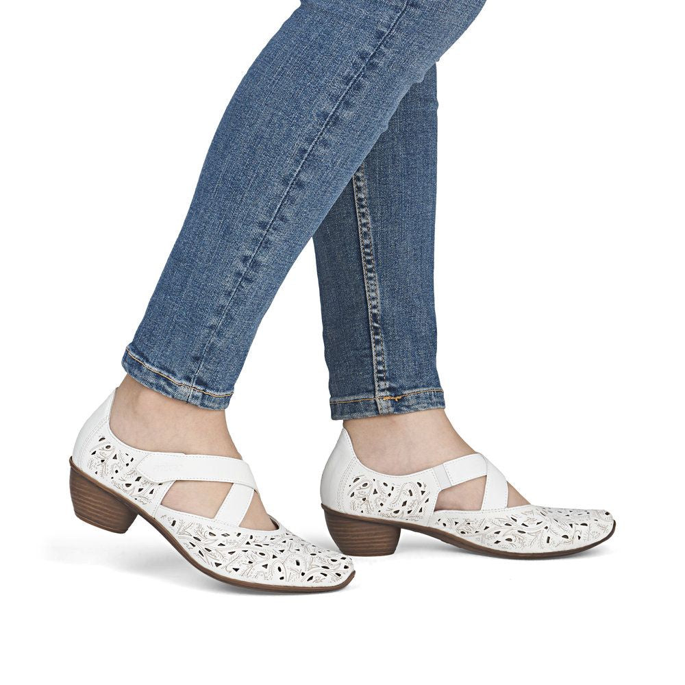 Rieker 43773 Women's Leather Slingback Pumps in White