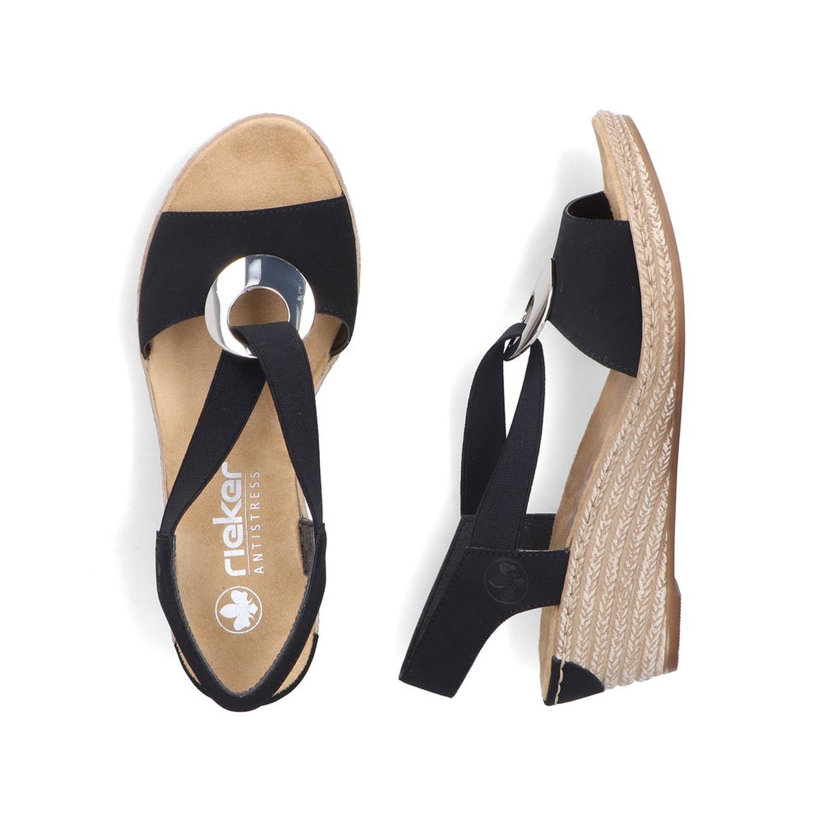Rieker 624H6 Women's Wedge Sandals – Black