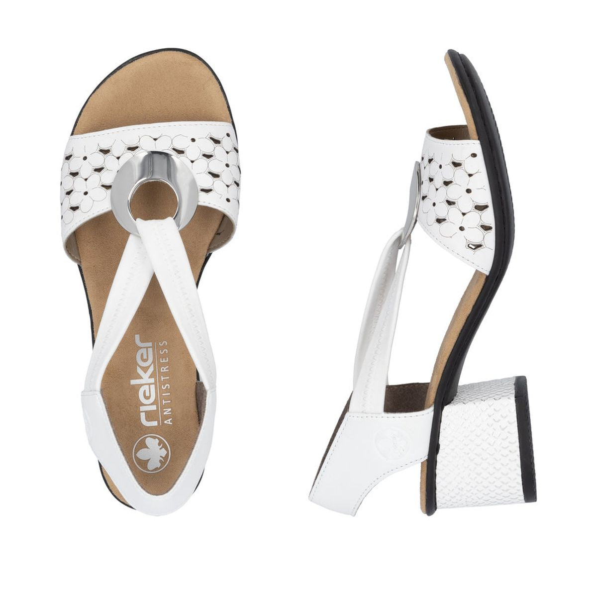 Rieker 64677 Women's Block Heel Sandals – White