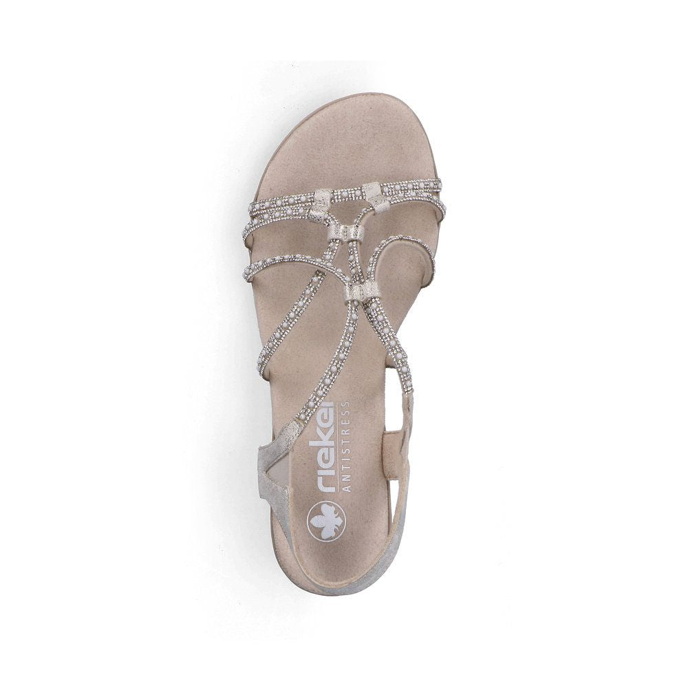 Rieker 64970 Women's Strappy Heel Sandals – Beige Silver