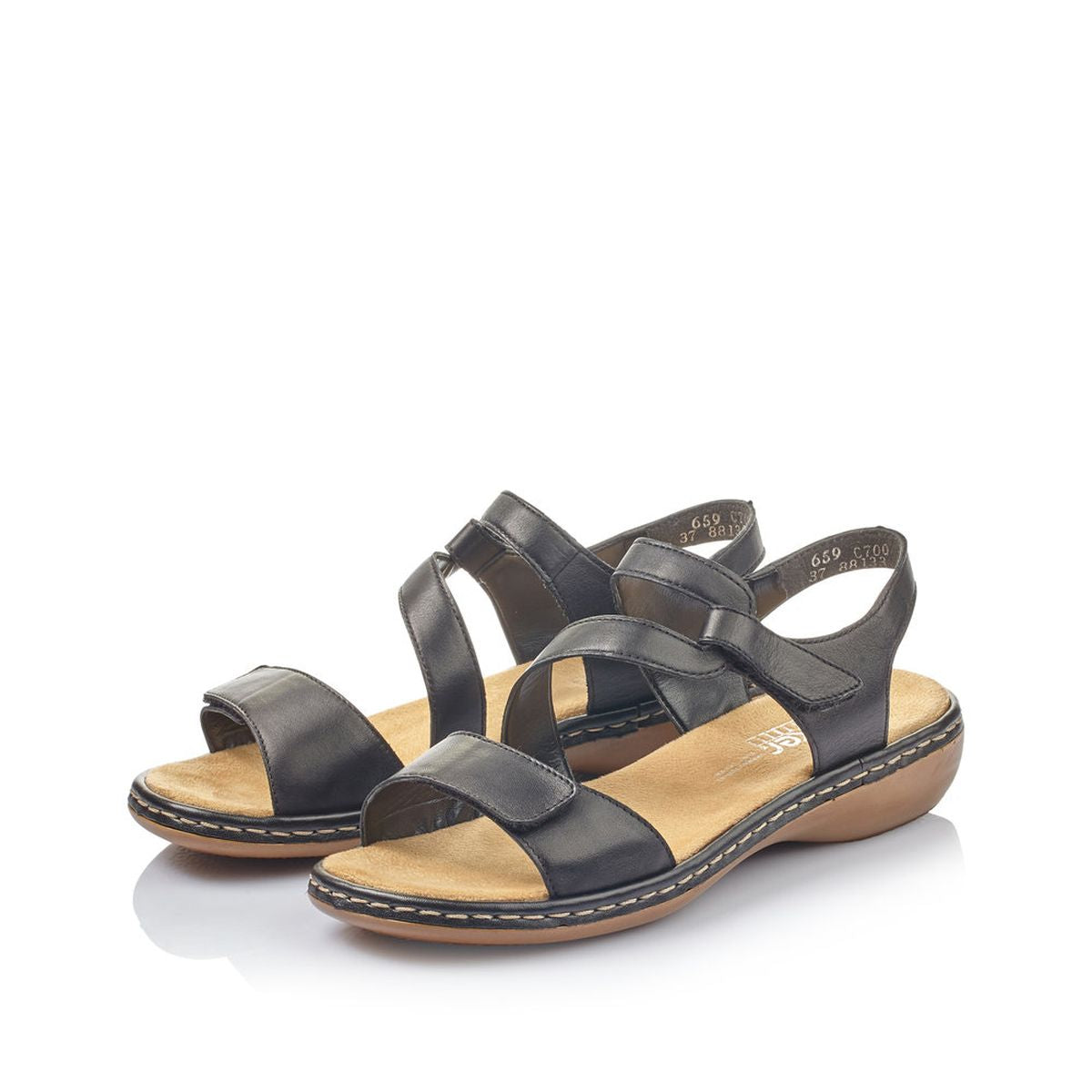 Rieker 659C7 Women's Velcro Strap Sandals – Black