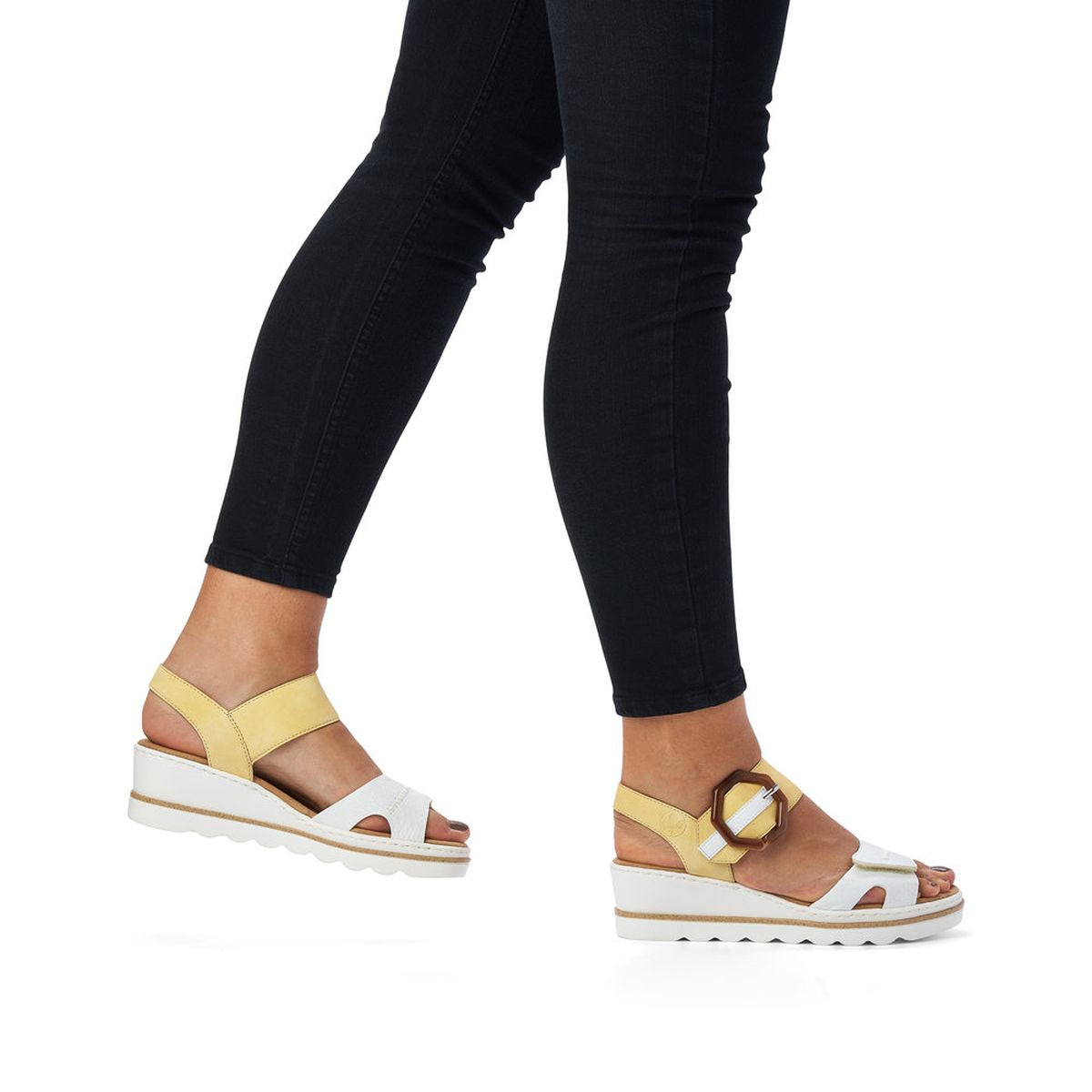 Rieker 67476 Women’s Wedge Sandals – White/Yellow