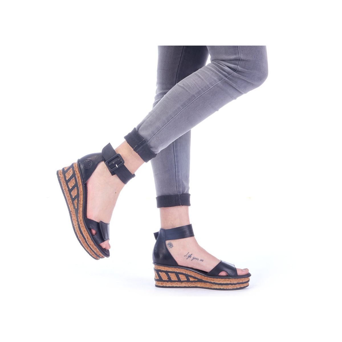 Rieker 68194 Women's Wedge Sandals – Black