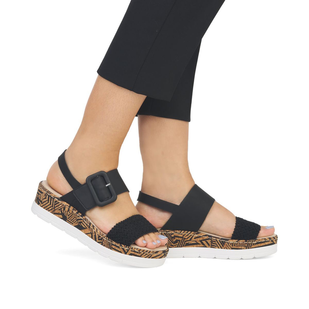 Rieker V3950 Women’s Wedge Sandals – Black