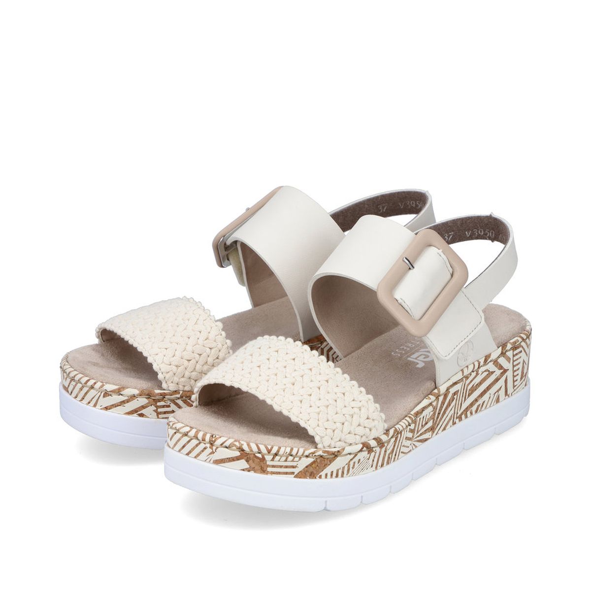 Rieker V3950 Women’s Wedge Sandals – Creme