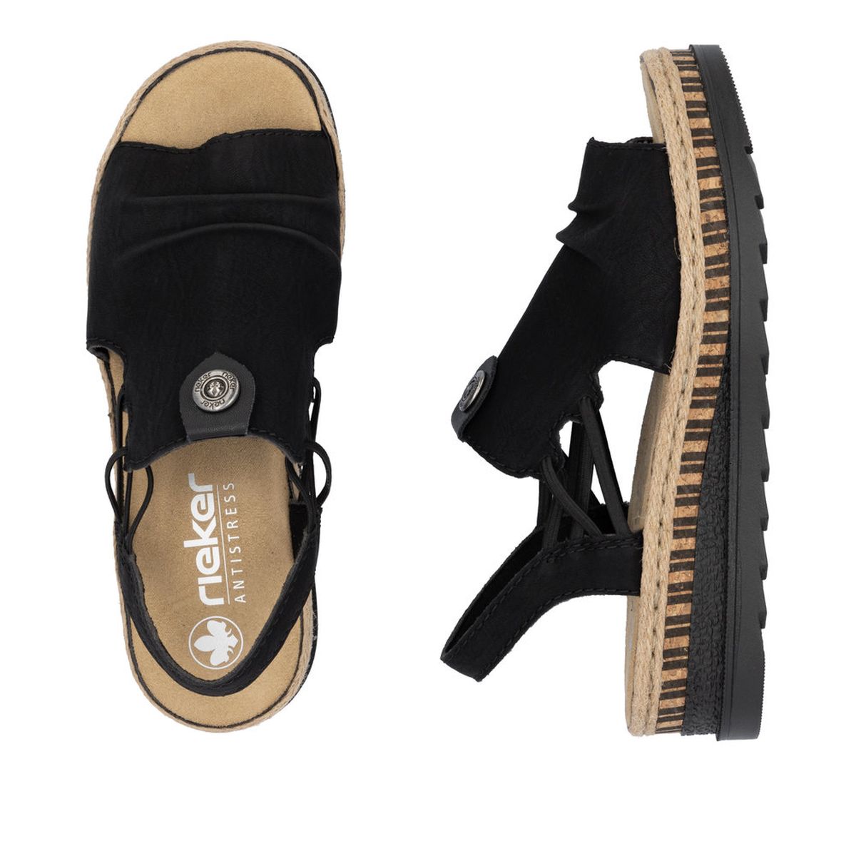Rieker V7972 Women's Wedge Sandals – Black