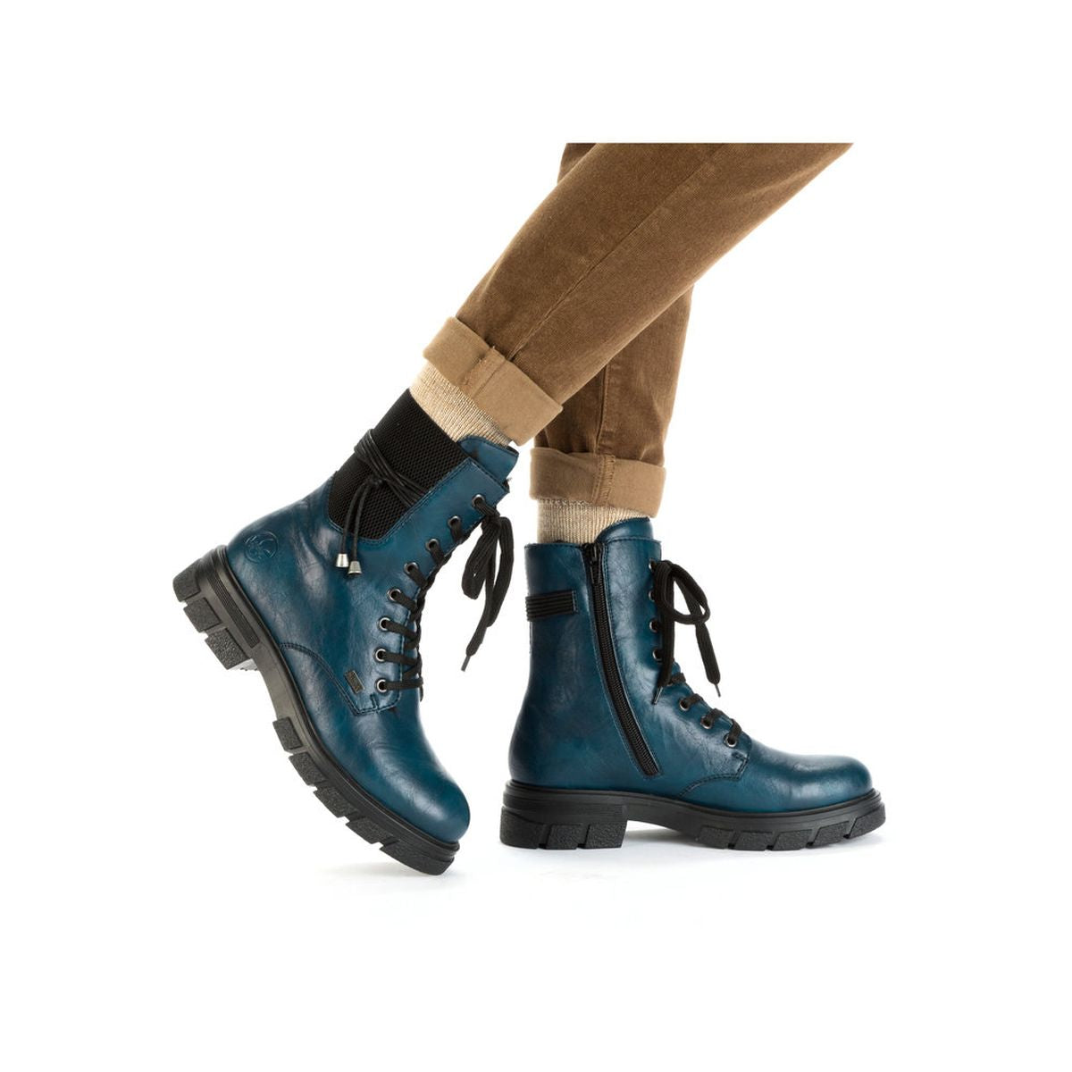 Z9124 Lace Up Biker Boots with side zip