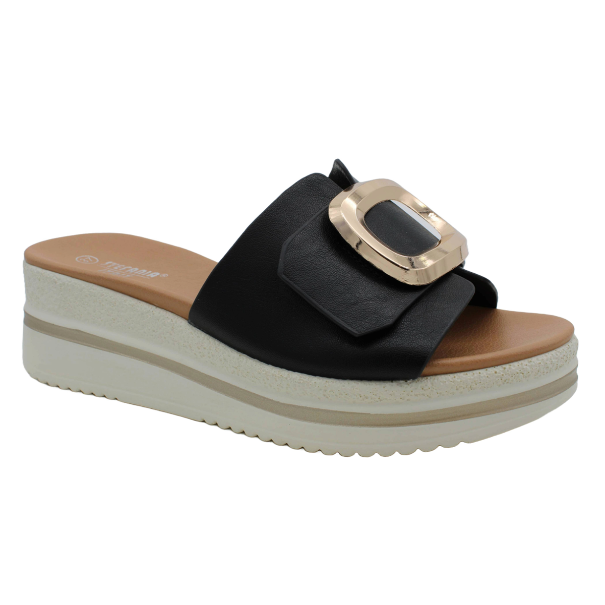 S5577 Slide Buckle Platform Sandal in Black