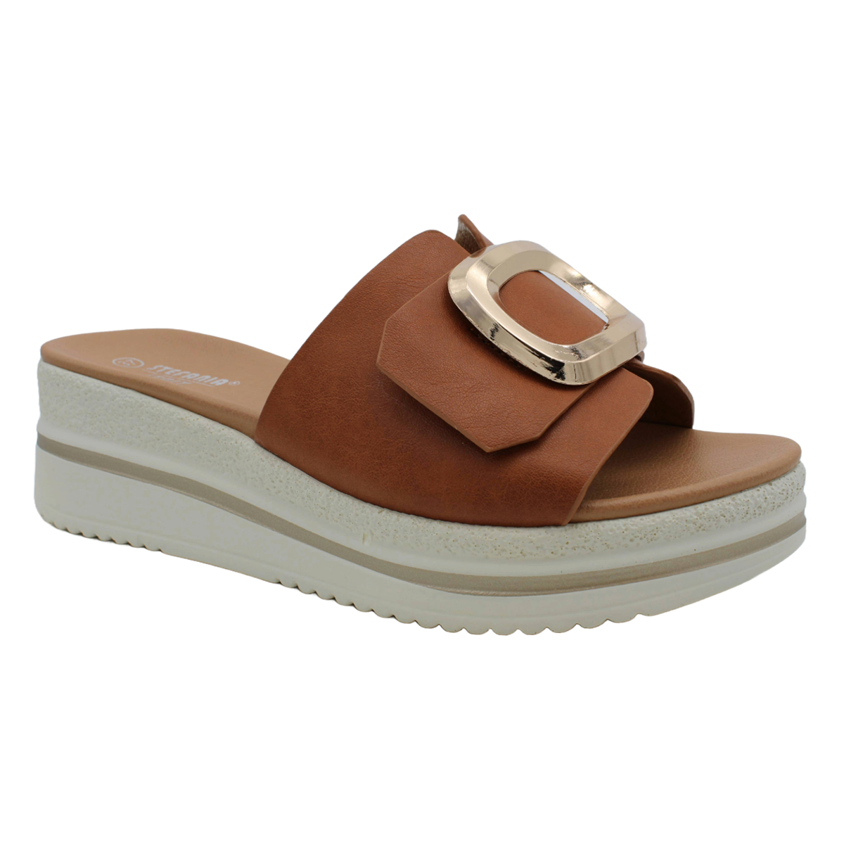 S5577 Slide Buckle Platform Sandal in Brown