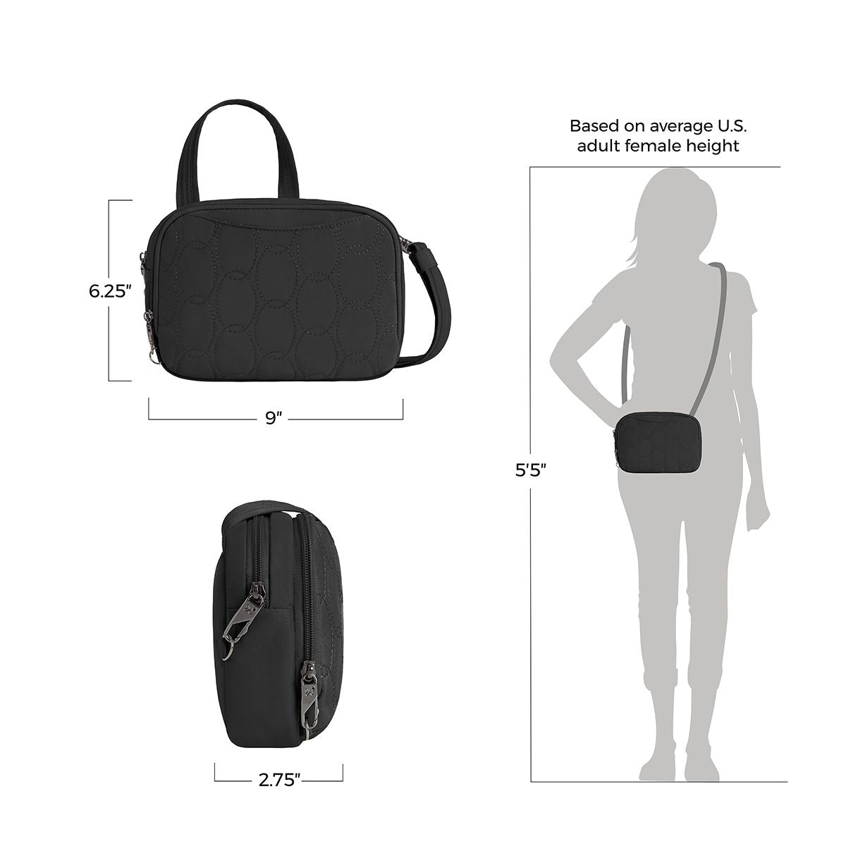 Travelon Women's Runways Anti-Theft Double Compartment Crossbody in Black