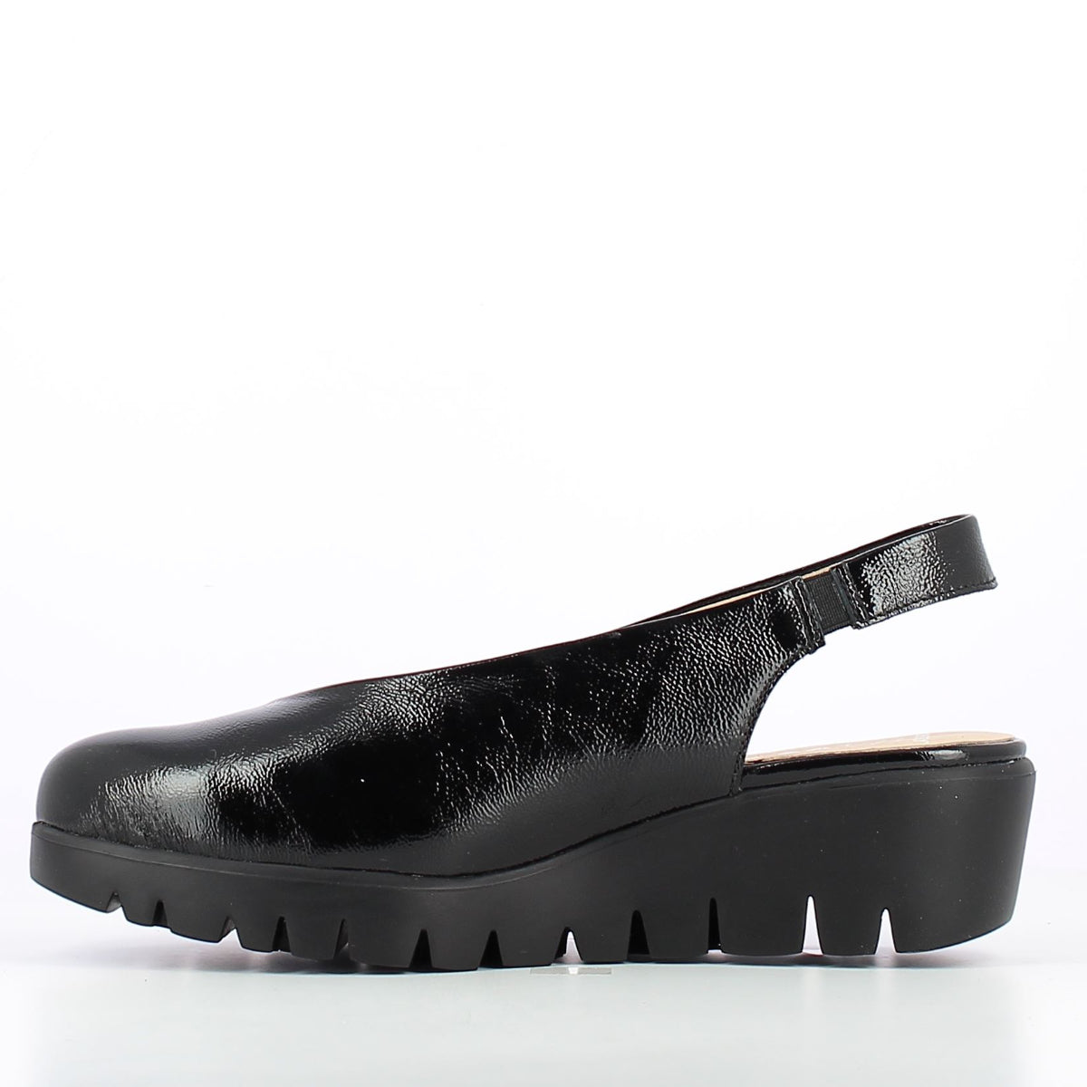Wonders C-33152 Women's Slingback Wedge Shoe in Black Patent