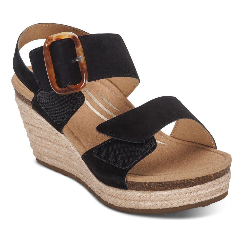 Aetrex Ashley Women's Arch Support Wedge Sandal – Black
