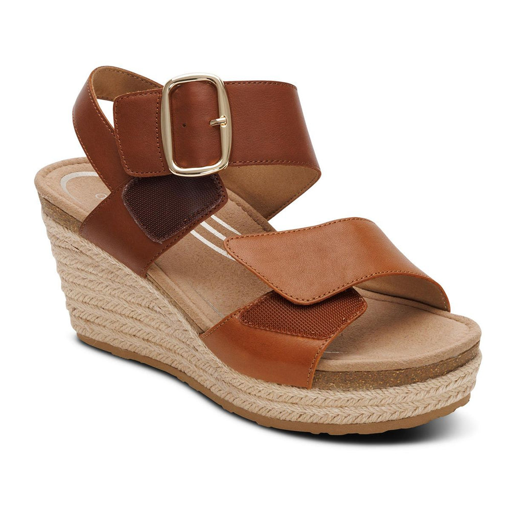 Aetrex Ashley Women's Arch Support Wedge Sandal – Coffee