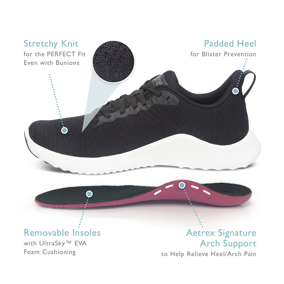Aetrex Emery Women's Arch Support Sneaker – Black