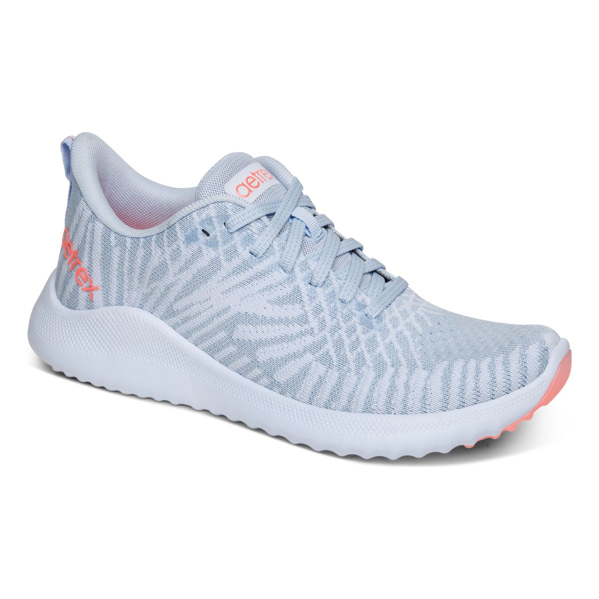 Aetrex Emery Women’s Blue Arch Support Sneakers featuring breathable upper, cushioned removable insole, and durable outsole for all-day comfort and support.