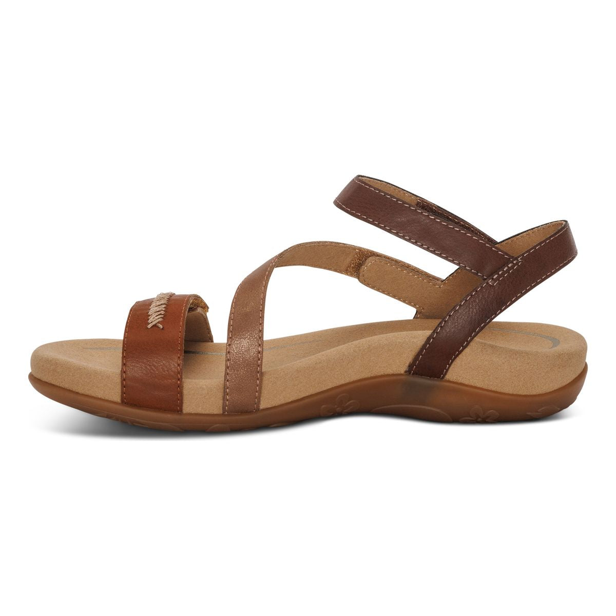 Aetrex Gabby Women's Adjustable Quarter Strap Sandal – Cognac Multi