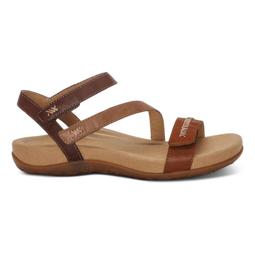 Aetrex Gabby Women's Adjustable Quarter Strap Sandal – Cognac Multi