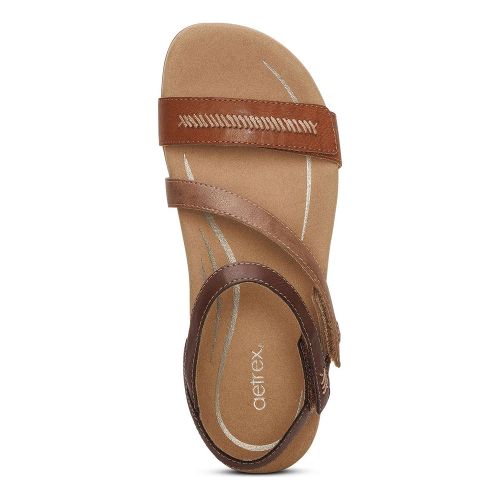 Aetrex Gabby Women's Adjustable Quarter Strap Sandal – Cognac Multi