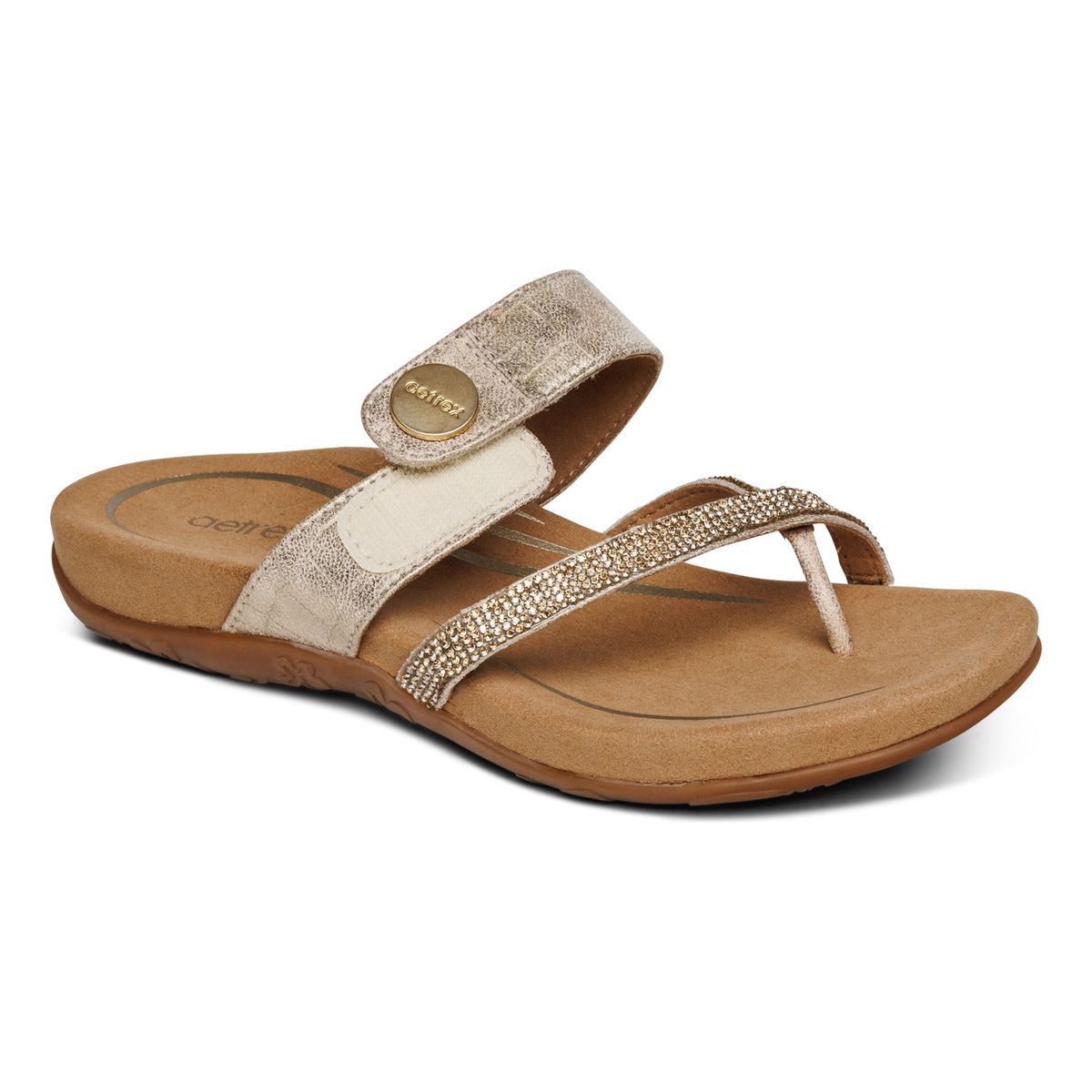 Aetrex Izzy Women's Adjustable Slide Sandal – Gold Sparkle