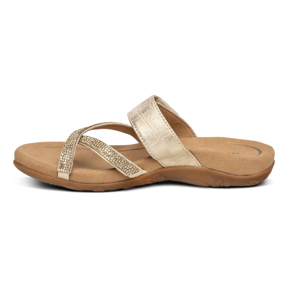 Aetrex Izzy Women's Adjustable Slide Sandal – Gold Sparkle